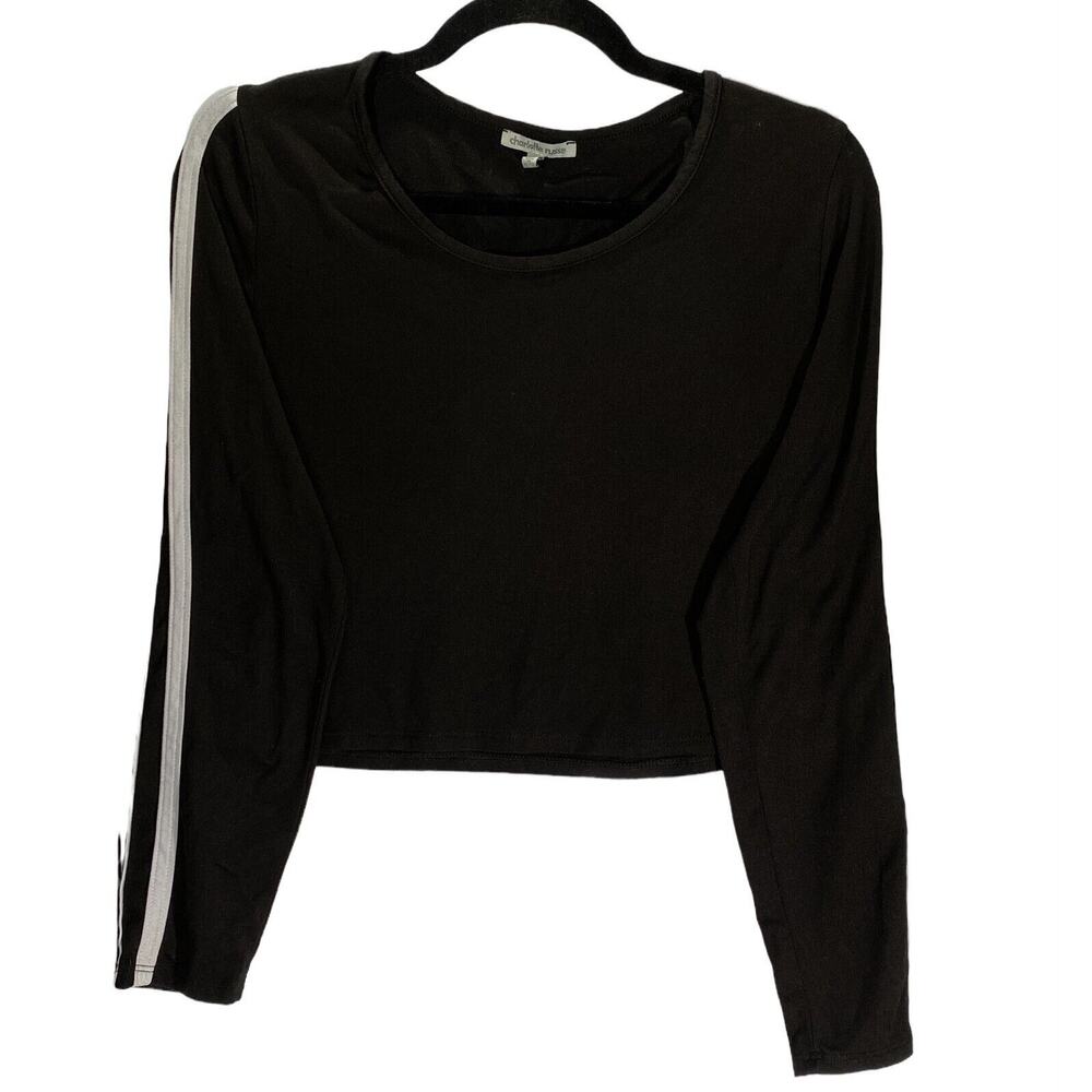 Preppy Charlotte Russe Womens M Black Long Sleeve Gorpcore Crop T-Shirt Popover